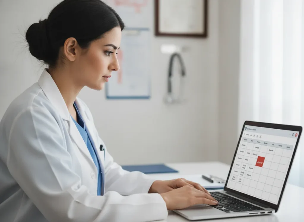close-up of a Pakistani healthcare professional using a