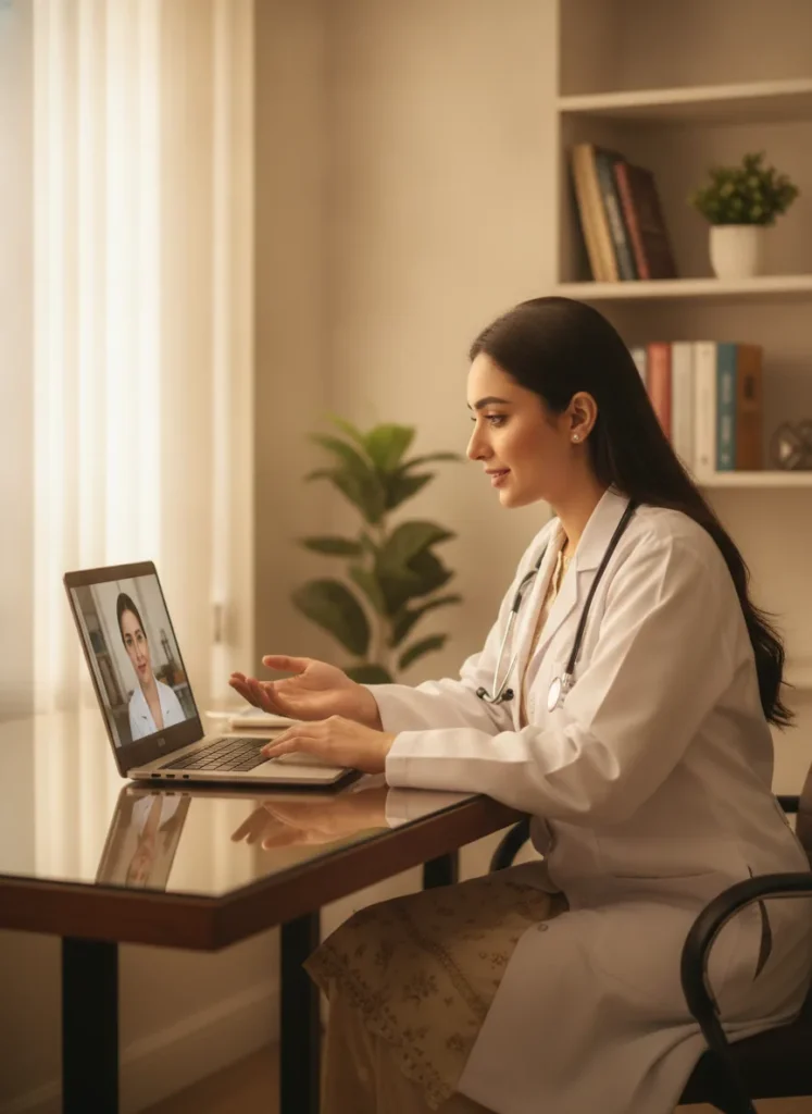 professional female doctor in Pakistan consulting a patient