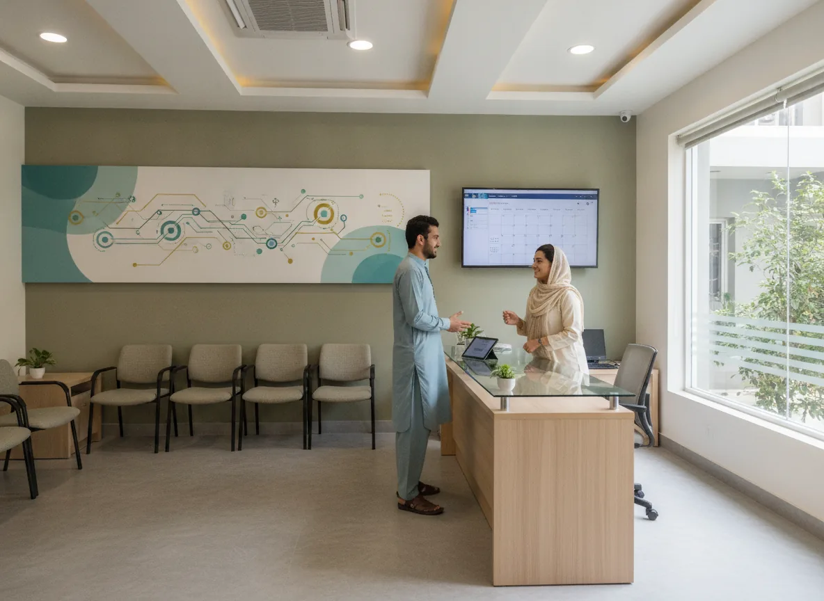 real photo of a patient booking or discussing